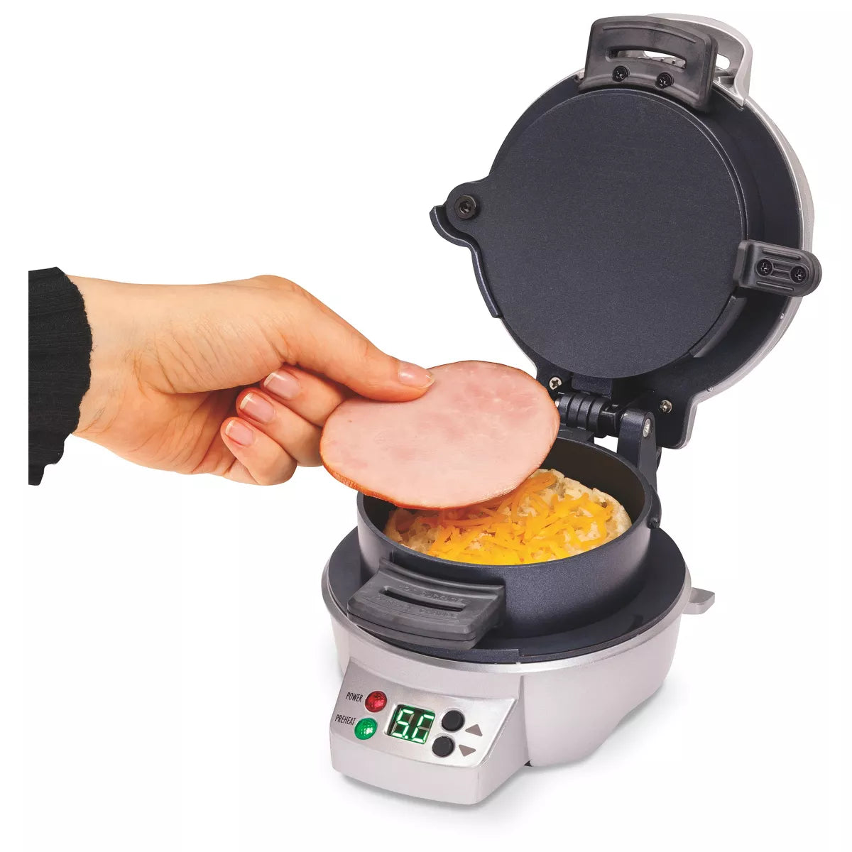 Hamilton Beach Breakfast Sandwich Maker with Timer - Dark Gray - 25478: Nonstick, Cool Touch Handle, 600W, Dishwasher-Safe