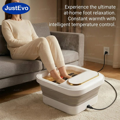 Collapsible Foot Spa Bath Massager with Heat and Bubbles, Foldable Foot Soaking Tub Constant Temperature, Pedicure Basin with Massage Rollers
