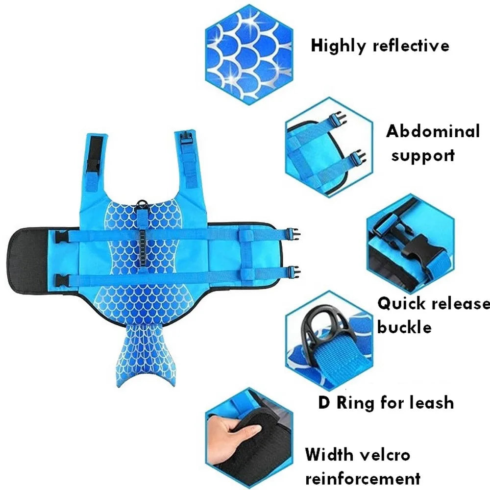 Dog Life Jacket Dogs Ripstop Nylon Buoyant Safety Handle Swimming Surfing Summer Water Activities