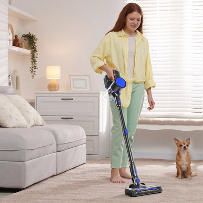 JHK Cordless Vacuum Cleaner with Flexible Steering Extendable Pole 3 Brush Heads Lightweight Wireless Rechargeable Upright Vacuum with LED Light Wall Mount for Hardwood Floors Carpet