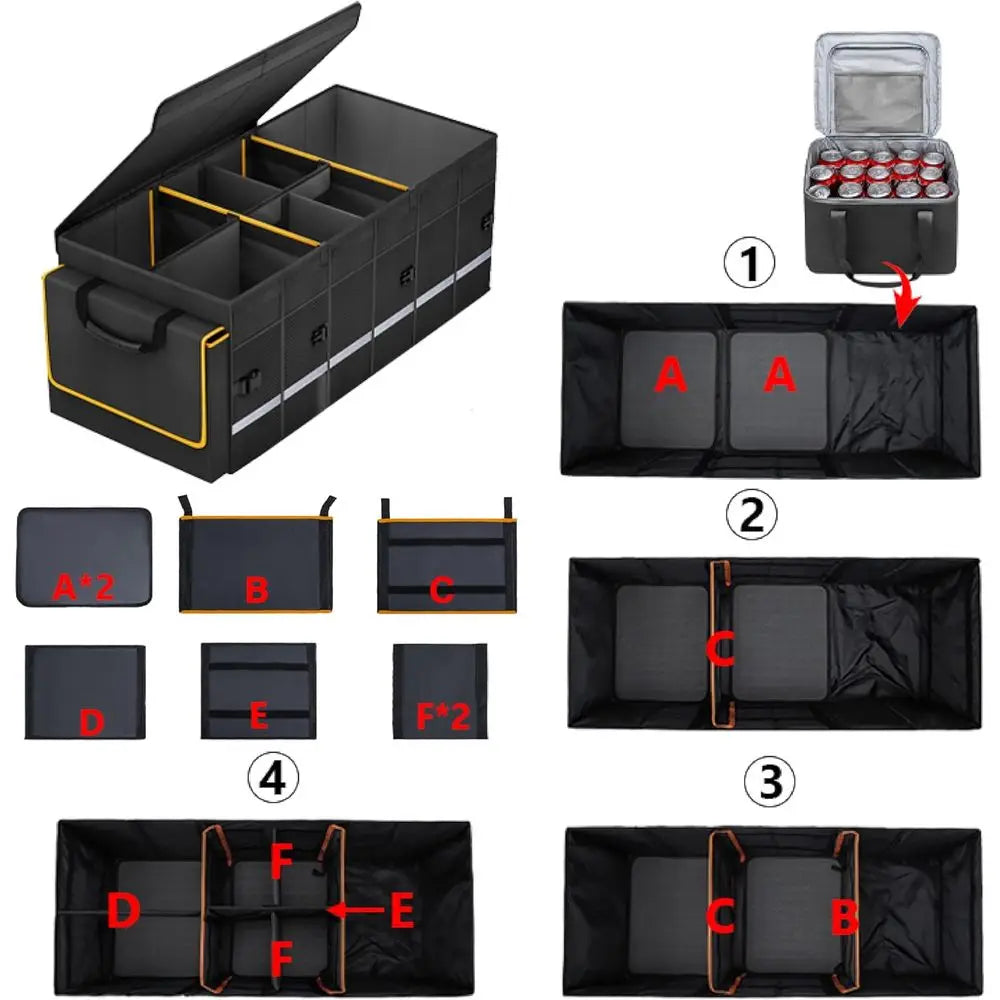 Car Trunk Organizer and Storage with Lid & Removable Leakproo Cooler Bag, Car Accories 6 Removable Dividers or Custom Space, Col