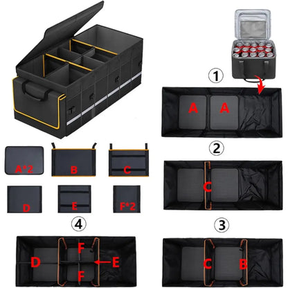 Car Trunk Organizer and Storage with Lid & Removable Leakproo Cooler Bag, Car Accories 6 Removable Dividers or Custom Space, Col