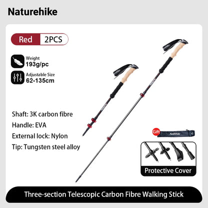 Trekking Poles 2 Poles Ultralight Carbon Fiber Walking Sticks Outdoor Folding Portable Climb Hiking Telescopic Poles