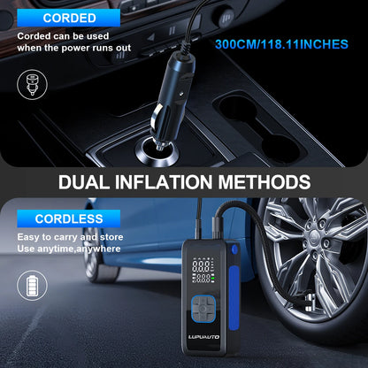 Portable Car Air Pump 150 PSI Tire Pressure Air Compressor Wireless Digital Display Tire Auto Stop When Fully Inflated for Car Bicycle