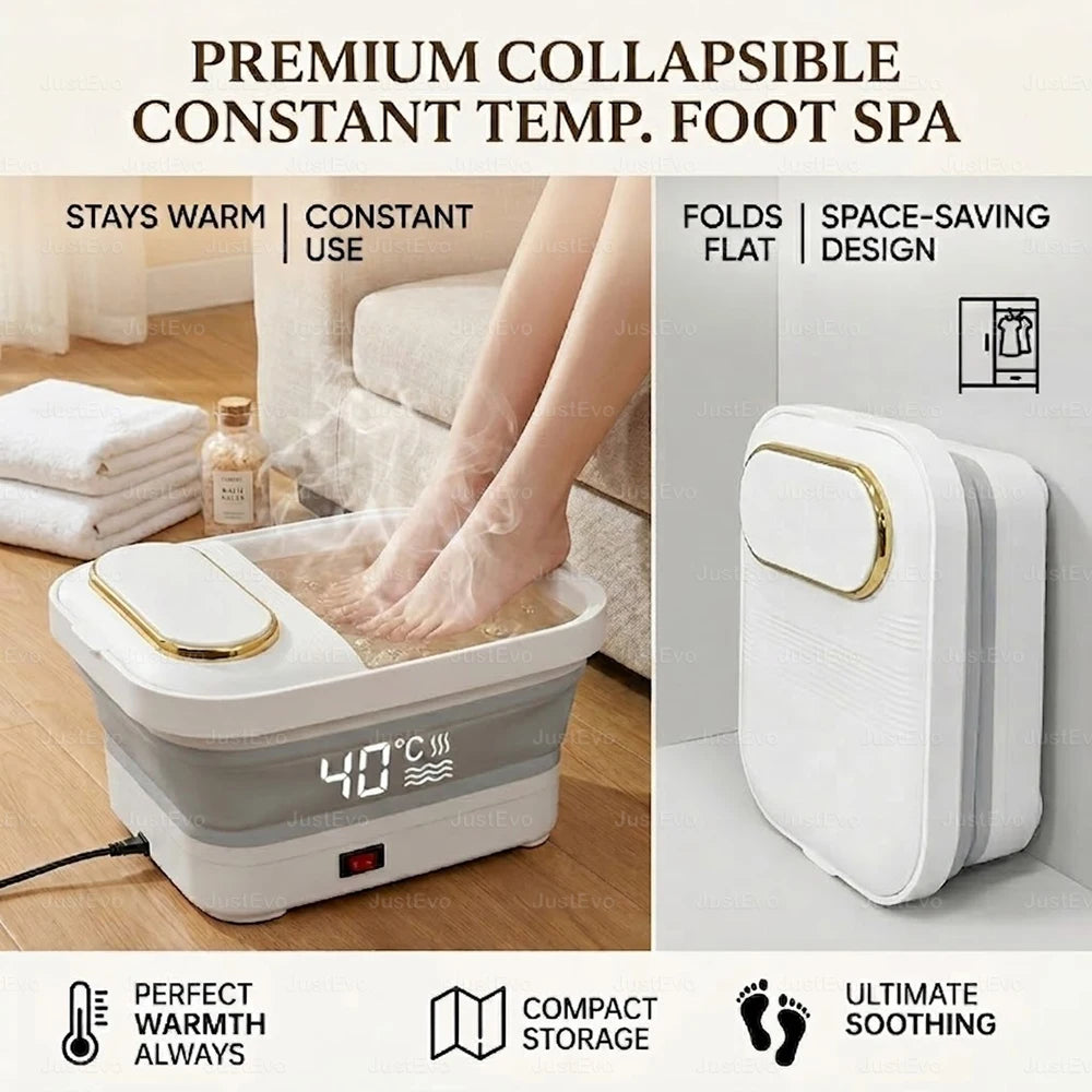 Collapsible Foot Spa Bath Massager with Heat and Bubbles, Foldable Foot Soaking Tub Constant Temperature, Pedicure Basin with Massage Rollers