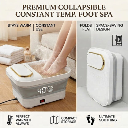 Collapsible Foot Spa Bath Massager with Heat and Bubbles, Foldable Foot Soaking Tub Constant Temperature, Pedicure Basin with Massage Rollers