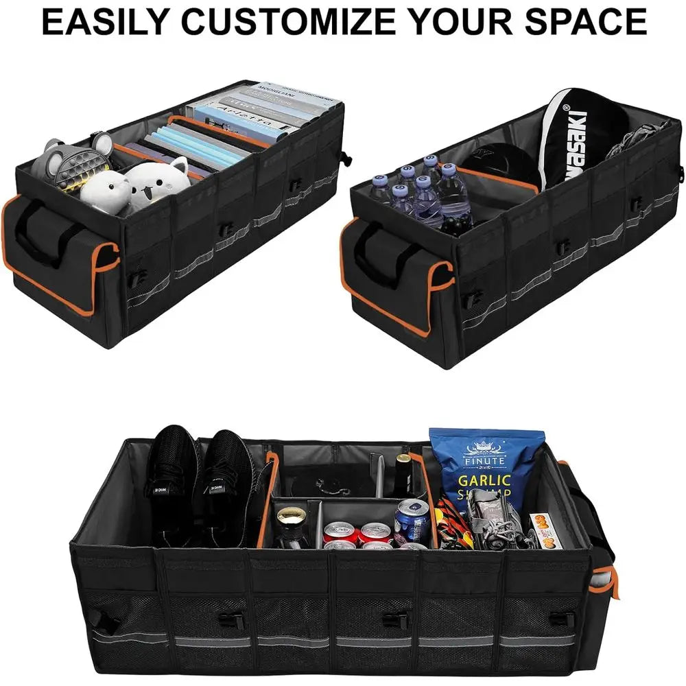 Car Trunk Organizer and Storage with Lid & Removable Leakproo Cooler Bag, Car Accories 6 Removable Dividers or Custom Space, Col
