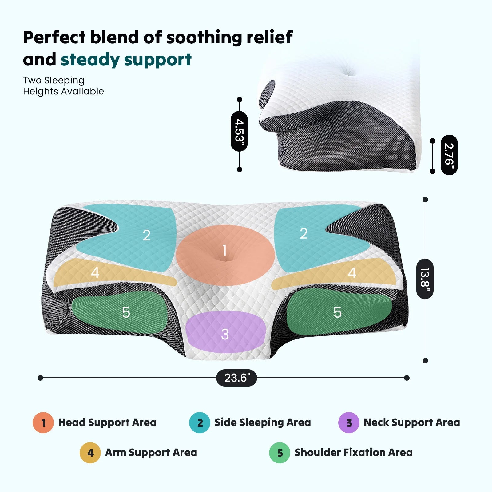 Ergonomic 23.6" Largex13.8" Wide Cervical Neck Pillow Memory Foam Pillow with Cooling Pillowcase Cervical Contour Pillows