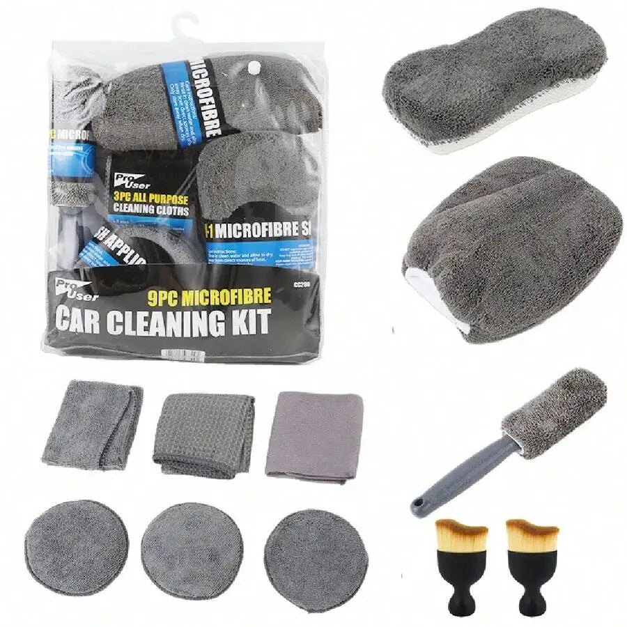 11PCS Car Cleaning Kit Microfiber Towels Sponge Mitt Brush for Detailing
