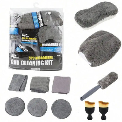 11PCS Car Cleaning Kit Microfiber Towels Sponge Mitt Brush for Detailing