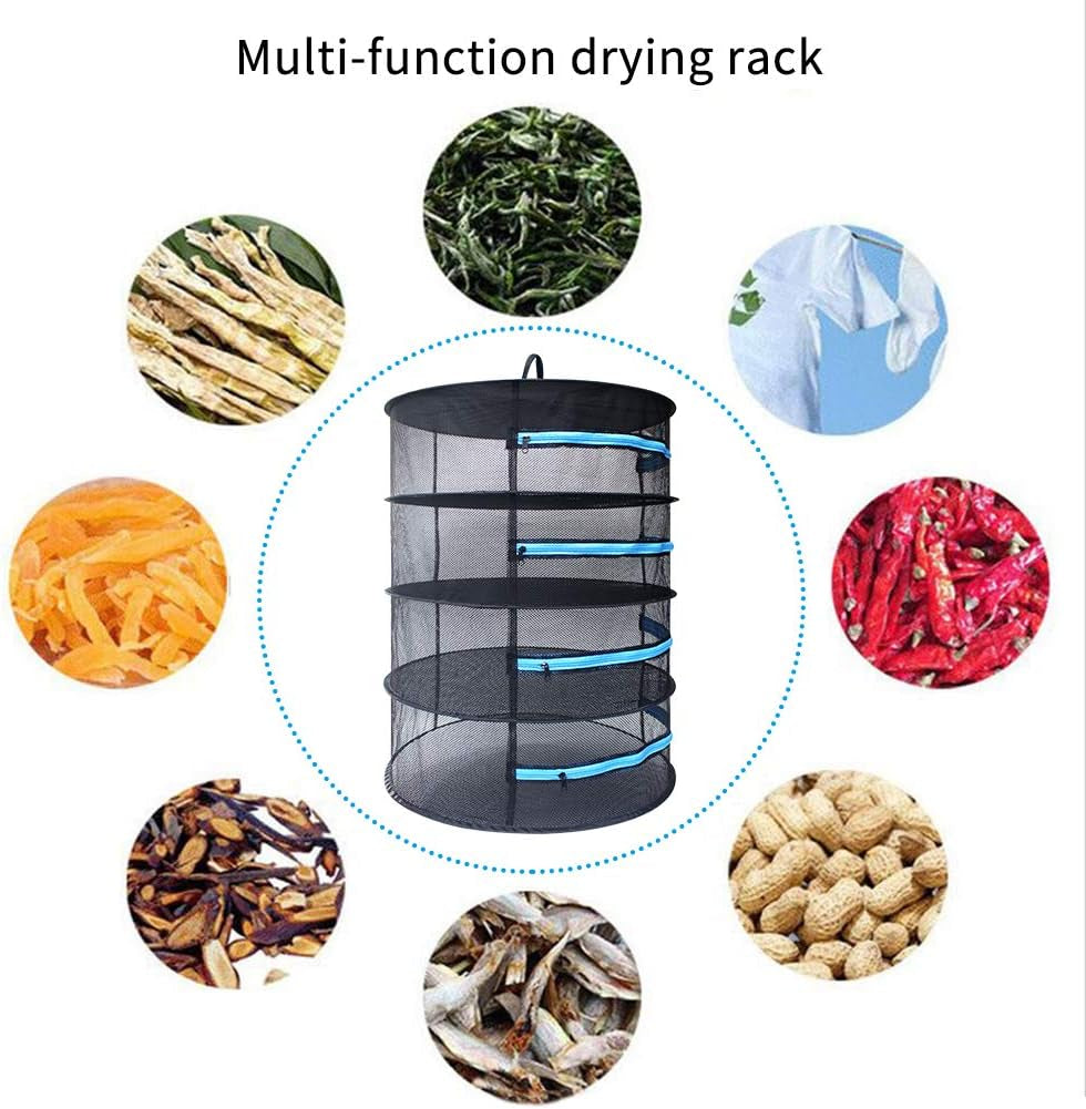 Herb Drying Rack 2Ft 4 Layer, Cannabis Drying Rack Hanging W/Blue Zipper,Garden Scissor Include