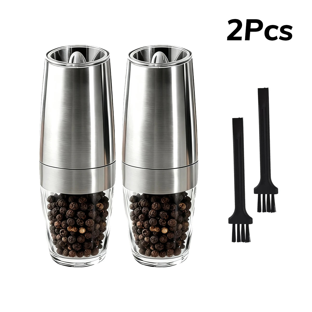 1/2Pcs Gravity Electric Pepper and Salt Stainless Steel Grinder Set with Adjustable Coarseness Operated LED Light