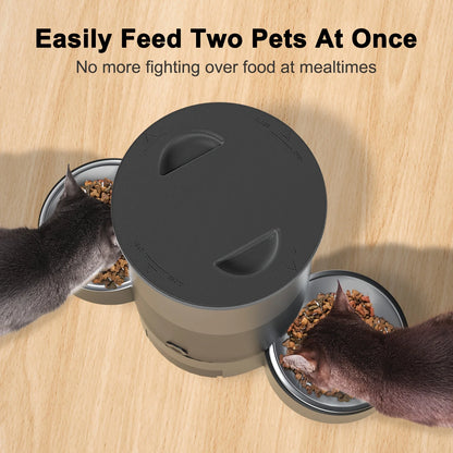 102.5Oz Automatic Cat Feeder, 3L Capacity, Button Operation, Timed and Quantitative Feeding, Cat and Dog Feeder, Set 1-6 Times of Feeding, Moisture-Proof and Fresh Lock, Dual Power Supply, Stainless Steel Food Bowl, Suitable for Multi Pet Families