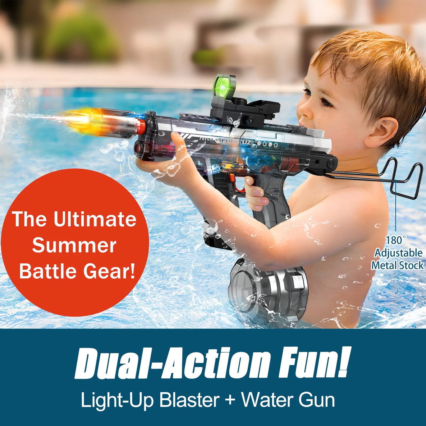 Powerful Electric Water Gun Automatic Manual Squirt Gun with LED Light Rechargeable Battery Powered Water Blaster 28-32 Ft Range Large Capacity Tank for Outdoor Pool Beach Battle Play