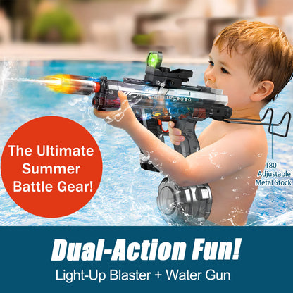 Powerful Electric Water Gun Automatic Manual Squirt Gun with LED Light Rechargeable Battery Powered Water Blaster 28-32 Ft Range Large Capacity Tank for Outdoor Pool Beach Battle Play