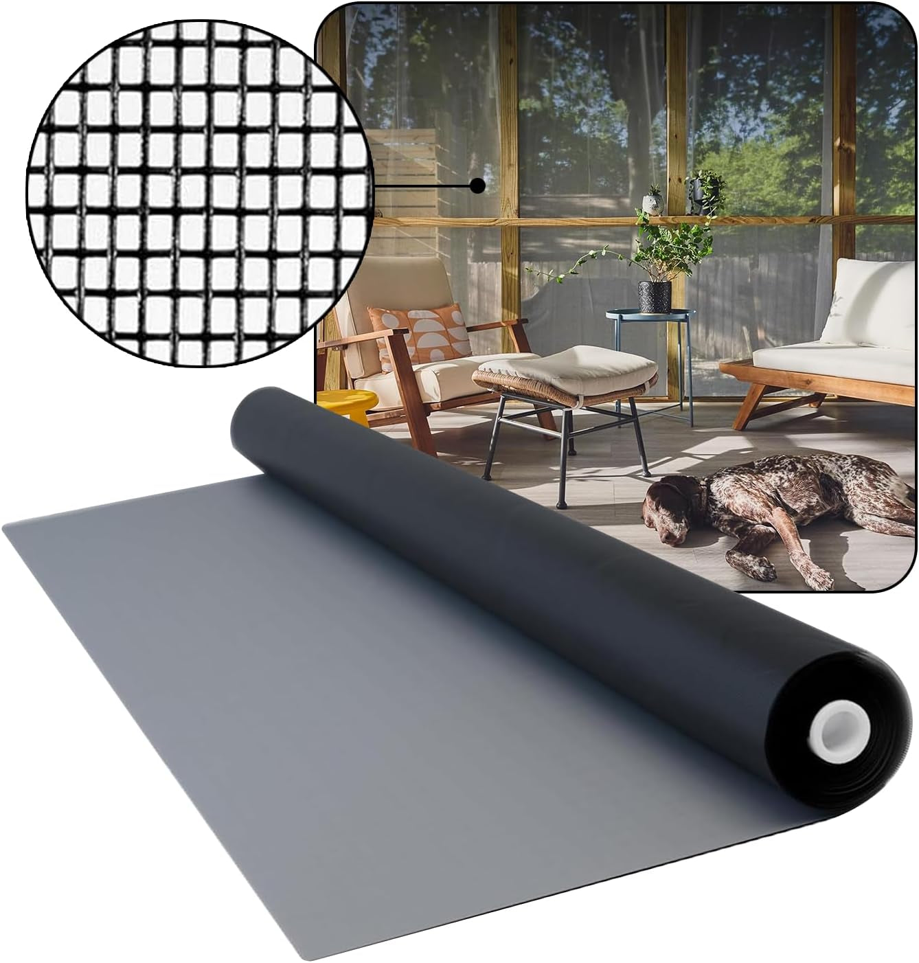 DOCA 36 in X 100 Ft Window Screen Mesh - Window Screen Replacement, Fiberglass Mesh Roll for Window, Patio Screen, Porch Screen, or Door - Charcoal