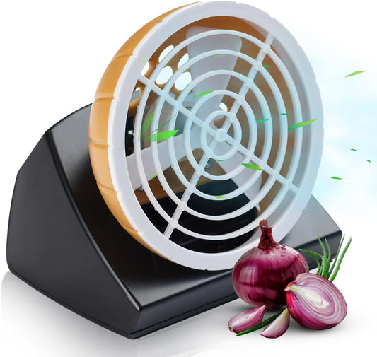 Cordless Kitchen Prep Fan - Portable for Cutting Onions without Tears - Cute Onion-Shaped  for Comfortable Cooking & Meal Preparation - Portable and Battery Operated (Yellow)