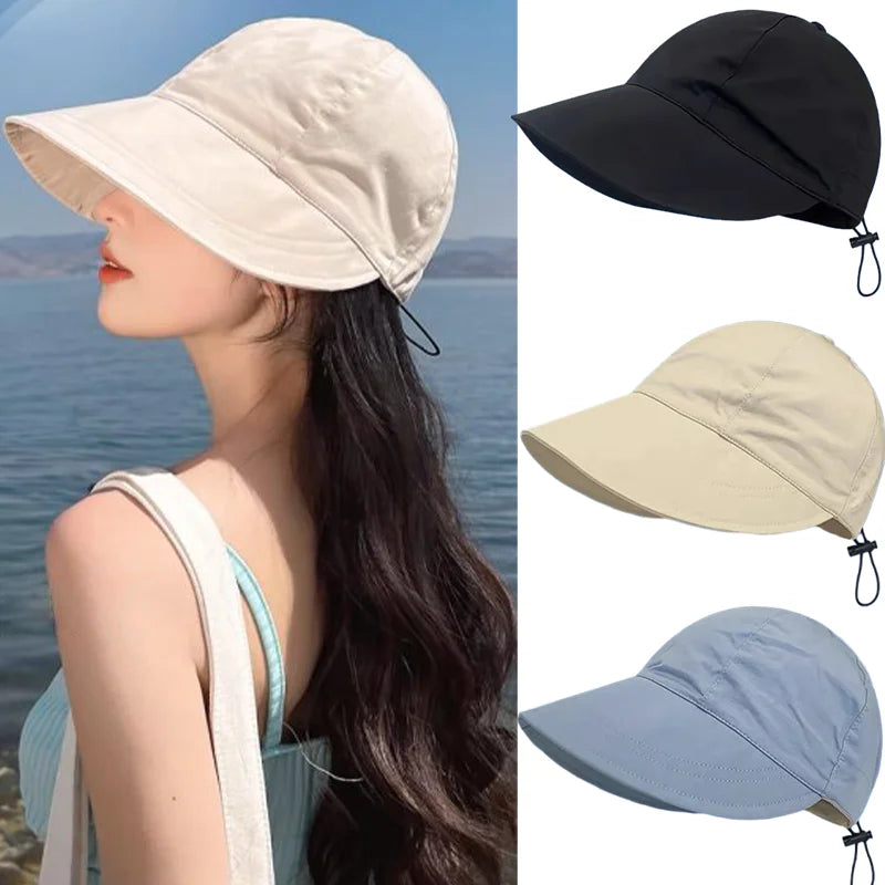 Foldable Sun Hat Summer Outdoor Beach Fisherman Hat Sun Protection Adjustable Cotton Wide Brim Women'S Fisherman Hat