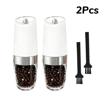 1/2Pcs Gravity Electric Pepper and Salt Stainless Steel Grinder Set with Adjustable Coarseness Operated LED Light