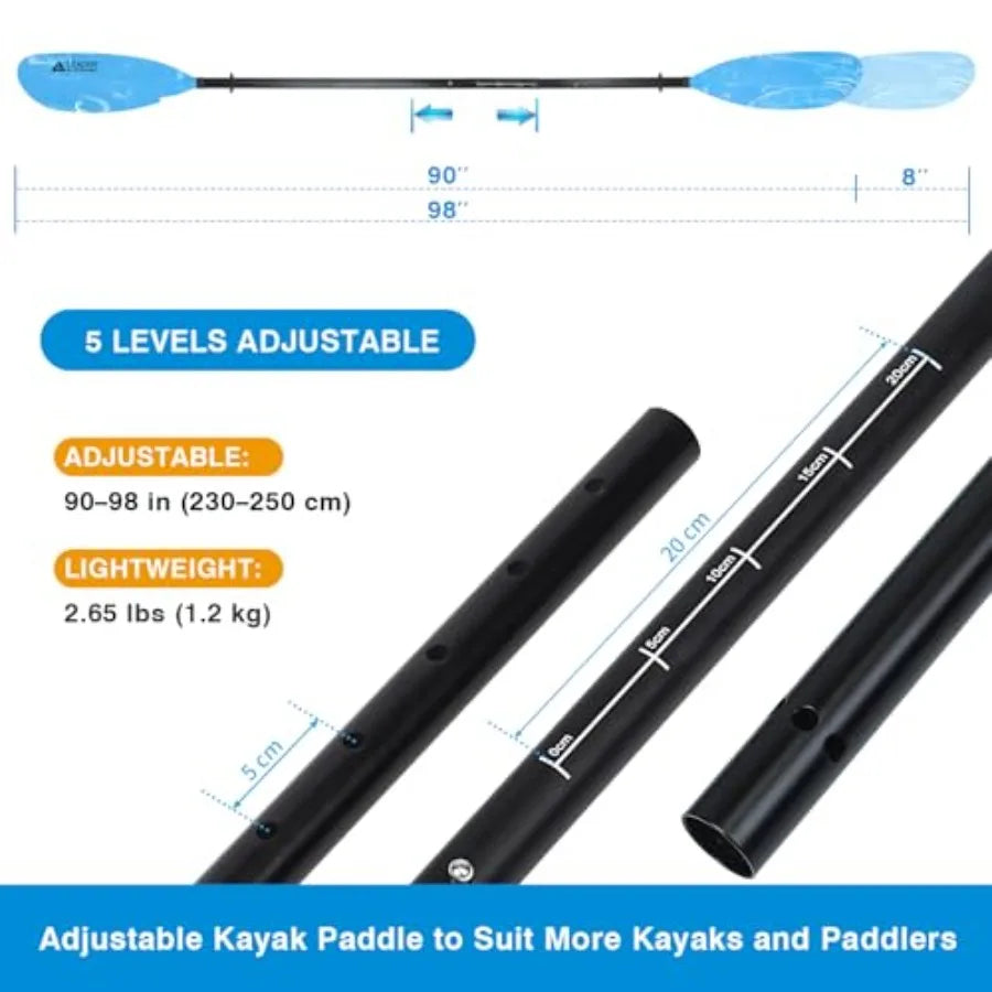 Adjustable Kayak Paddle Boat Oar: Kayak Canoe Paddles 90-98 Inch/230-250Cm - Aluminum Floating Kayaking Fishing Oars with Paddl