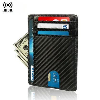 RFID Blocking Wallet Men ID Credit Card Holders Pu Leather Carbon Fiber Minimalist Wallets Male Thin Slim Smart Card Holder Case