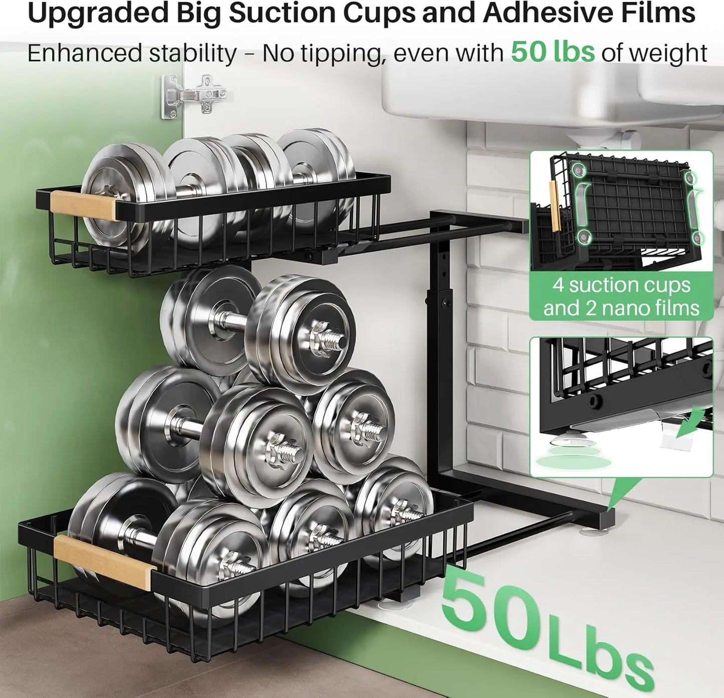 2-Pack 2-Tier Slide Out under Sink Organizer, Space-Saving Storage Rack for Kitchen & Bathroom
