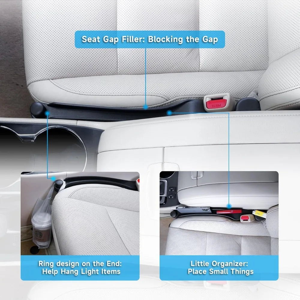 Car Seat Gap Filler Set of 2, Soft Foam Multifunctional Gap Stopper with Organizer & Hook, Universal Fit for Cars Suvs Trucks