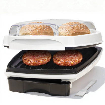 Hamburger Panini Press, Breakfast Sandwich Maker Press, Non-Stick Coated Grill Cheese Sandwich Maker, 1200W, White
