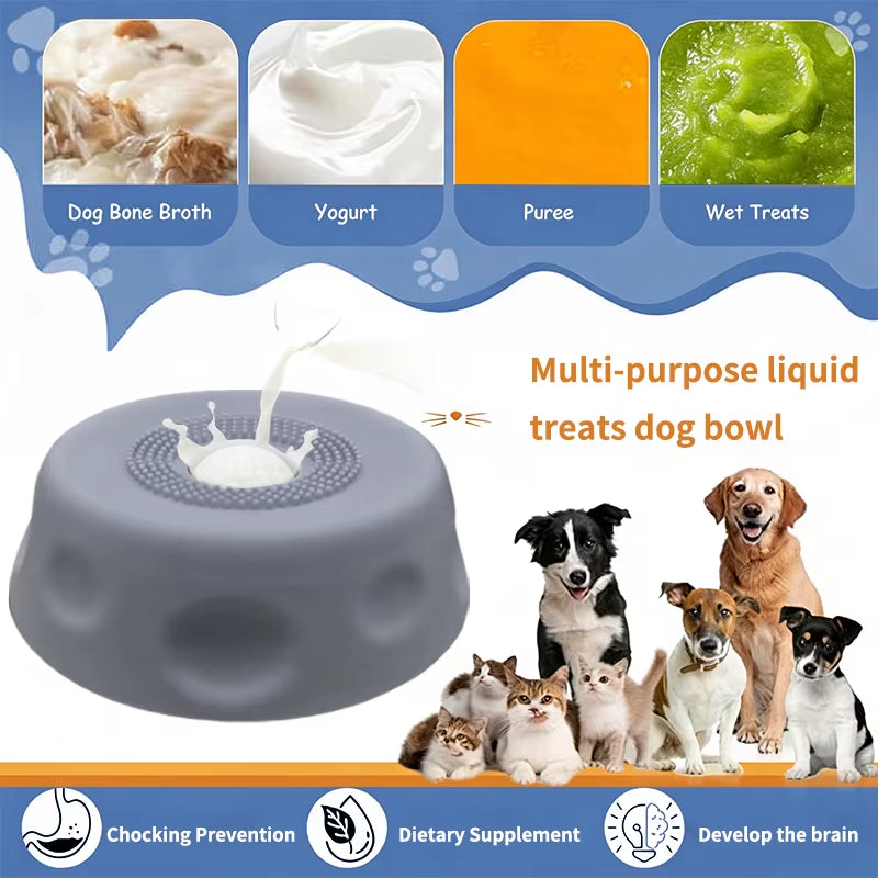 Slow Feeder Dog Bowls for Liquid Treat, Anti-Slip【Entertained Ball-In】 Bone Broth Dog Lick Bowl,Pet Licking Bowls