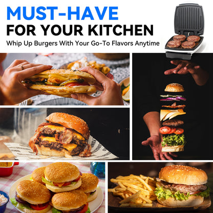 Hamburger Panini Press, Breakfast Sandwich Maker Press, Non-Stick Coated Grill Cheese Sandwich Maker, 1200W, White