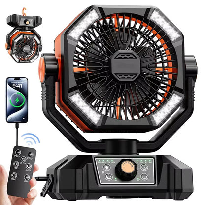 20000Mah Camping Fan Battery Operated Fan with 4 LED & 8 Speeds Desk Fan with Remote Rechargeable Portable Outdoor Fans for Tent