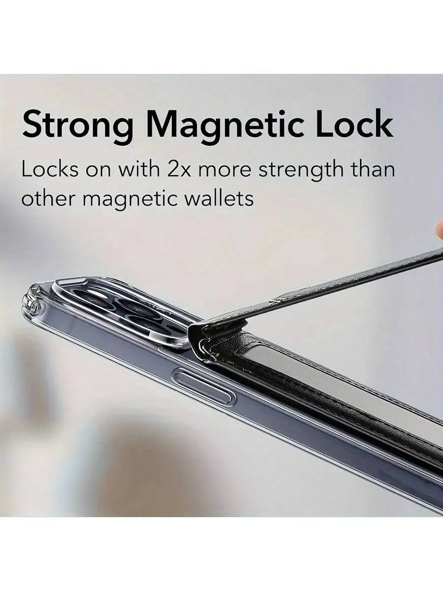 Magnetic Wallet Case with Card Holder and Stand for Iphone 16 15 14 13 12 Series PU Leather Black
