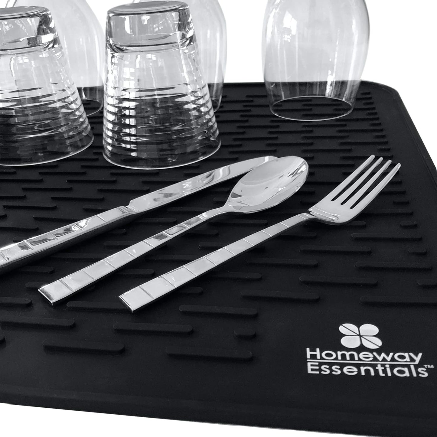 Silicone Dish Drying Mat - 21 X 18 - Extra Large Dish Drying Mat, Counter Top Mat, Dish Draining Mat, Sink Mat, Large Silicone Trivet (EXTRA LARGE, BLACK)