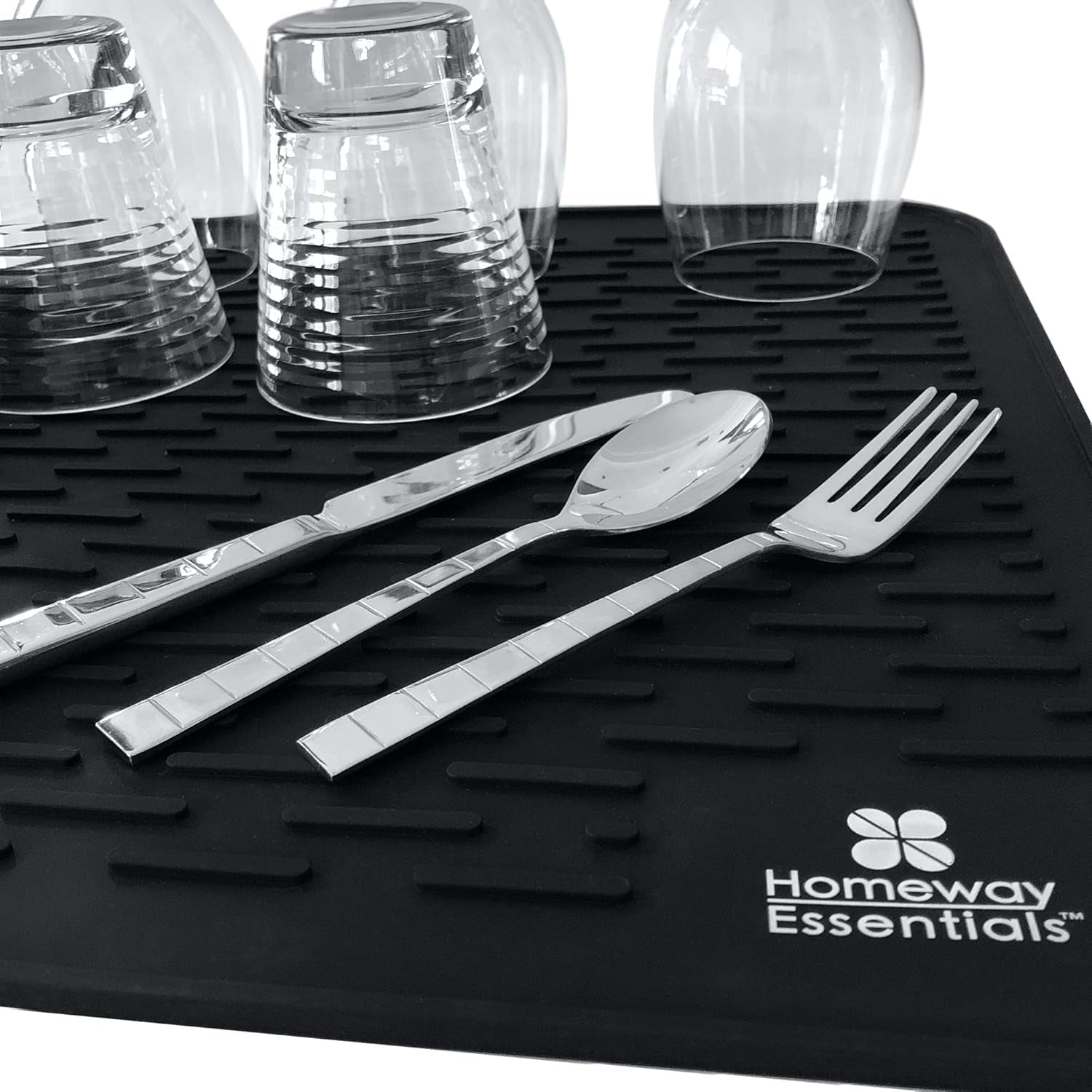 Silicone Dish Drying Mat - 21 X 18 - Extra Large Dish Drying Mat, Counter Top Mat, Dish Draining Mat, Sink Mat, Large Silicone Trivet (EXTRA LARGE, BLACK)