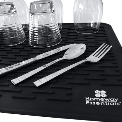 Silicone Dish Drying Mat - 21 X 18 - Extra Large Dish Drying Mat, Counter Top Mat, Dish Draining Mat, Sink Mat, Large Silicone Trivet (EXTRA LARGE, BLACK)