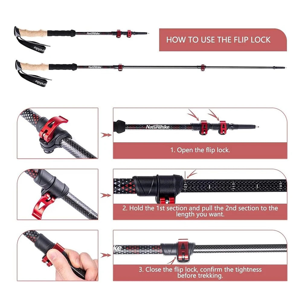 Trekking Poles 2 Poles Ultralight Carbon Fiber Walking Sticks Outdoor Folding Portable Climb Hiking Telescopic Poles
