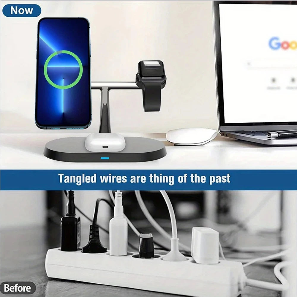 30W 3 in 1 Magnetic Wireless Charger Stand Fast Charging Dock Station for Iphone14/15/16/17Pro Max Apple Watch 8 7 6 Airpods Pro