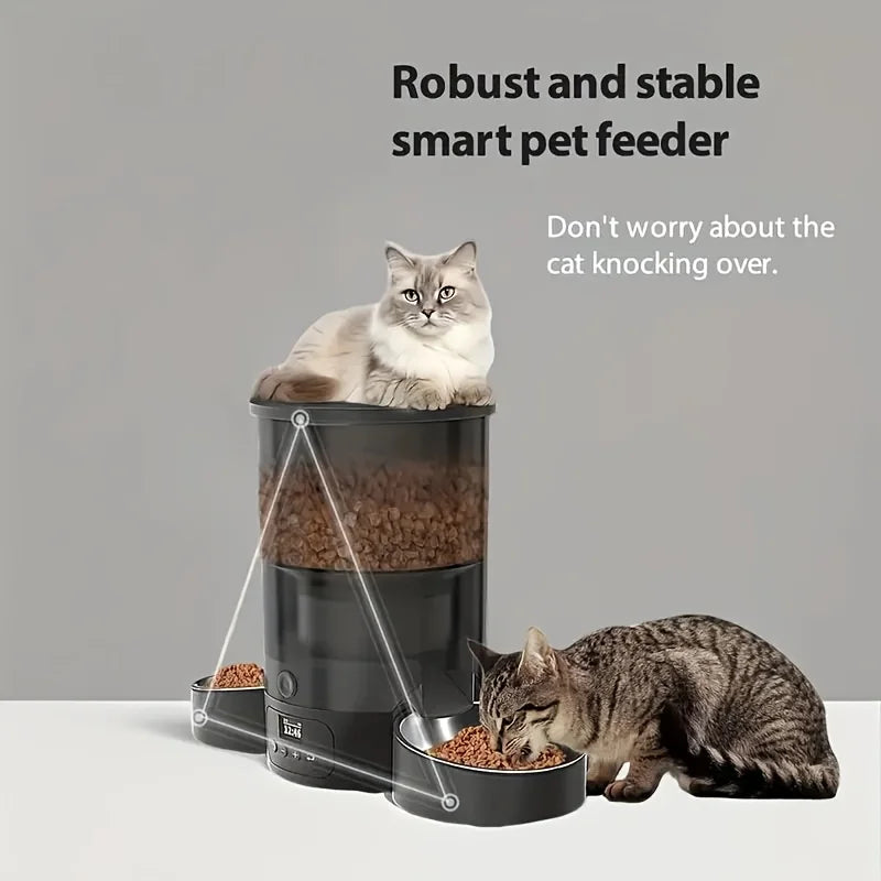 102.5Oz Automatic Cat Feeder, 3L Capacity, Button Operation, Timed and Quantitative Feeding, Cat and Dog Feeder, Set 1-6 Times of Feeding, Moisture-Proof and Fresh Lock, Dual Power Supply, Stainless Steel Food Bowl, Suitable for Multi Pet Families
