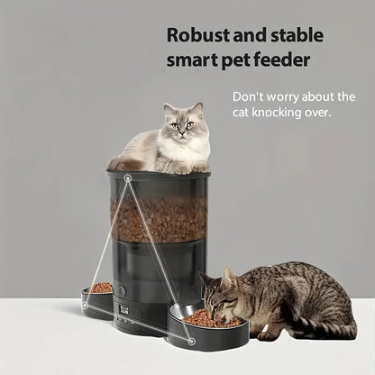 102.5Oz Automatic Cat Feeder, 3L Capacity, Button Operation, Timed and Quantitative Feeding, Cat and Dog Feeder, Set 1-6 Times of Feeding, Moisture-Proof and Fresh Lock, Dual Power Supply, Stainless Steel Food Bowl, Suitable for Multi Pet Families