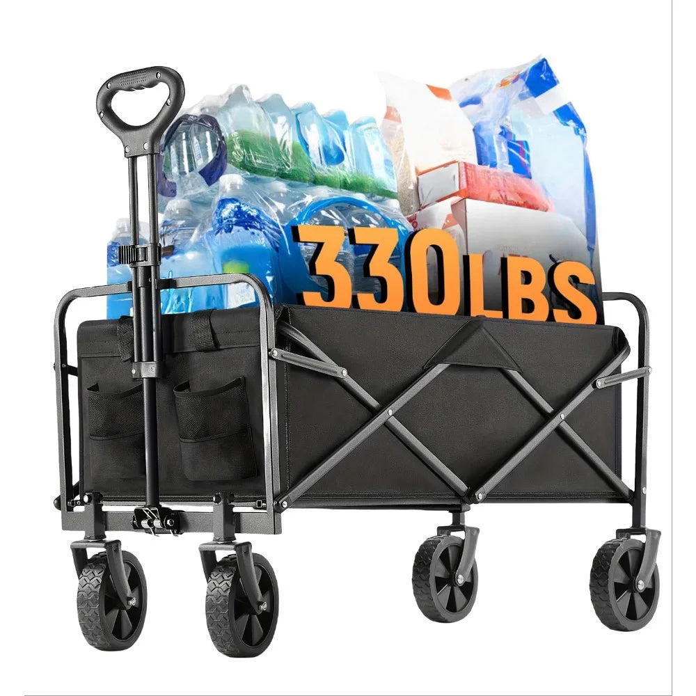 [Heavy Duty] Folding Wagon Cart | Heavy Duty | 360°All Terrain Wheels, Side Pockets, Large Capacity Collapsible | for Camping,
