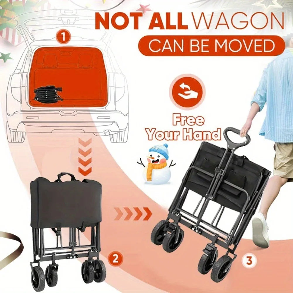 [Heavy Duty] Folding Wagon Cart | Heavy Duty | 360°All Terrain Wheels, Side Pockets, Large Capacity Collapsible | for Camping,