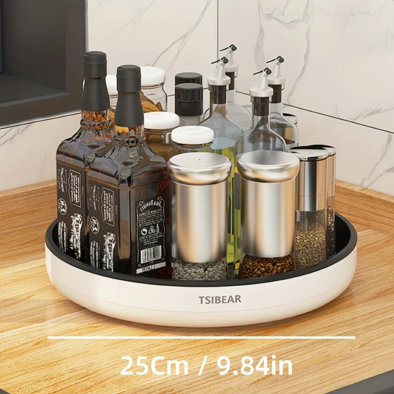 1Pc Multi-Functional 360° Rotating Kitchen Organizer - Durable Plastic Countertop Storage Rack for Spices, Oils, and Fruits