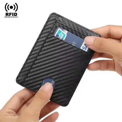 RFID Blocking Wallet Men ID Credit Card Holders Pu Leather Carbon Fiber Minimalist Wallets Male Thin Slim Smart Card Holder Case