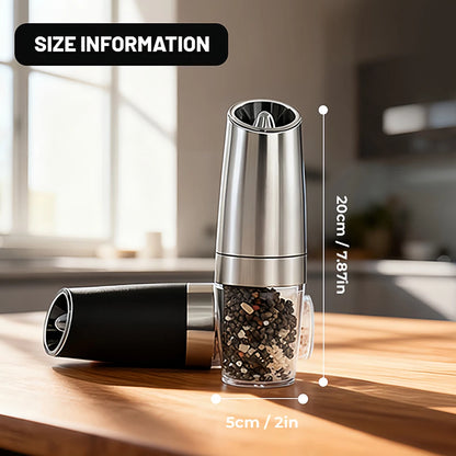 1/2Pcs Gravity Electric Pepper and Salt Stainless Steel Grinder Set with Adjustable Coarseness Operated LED Light