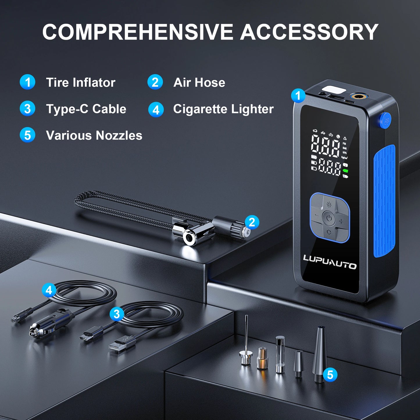 Portable Car Air Pump 150 PSI Tire Pressure Air Compressor Wireless Digital Display Tire Auto Stop When Fully Inflated for Car Bicycle