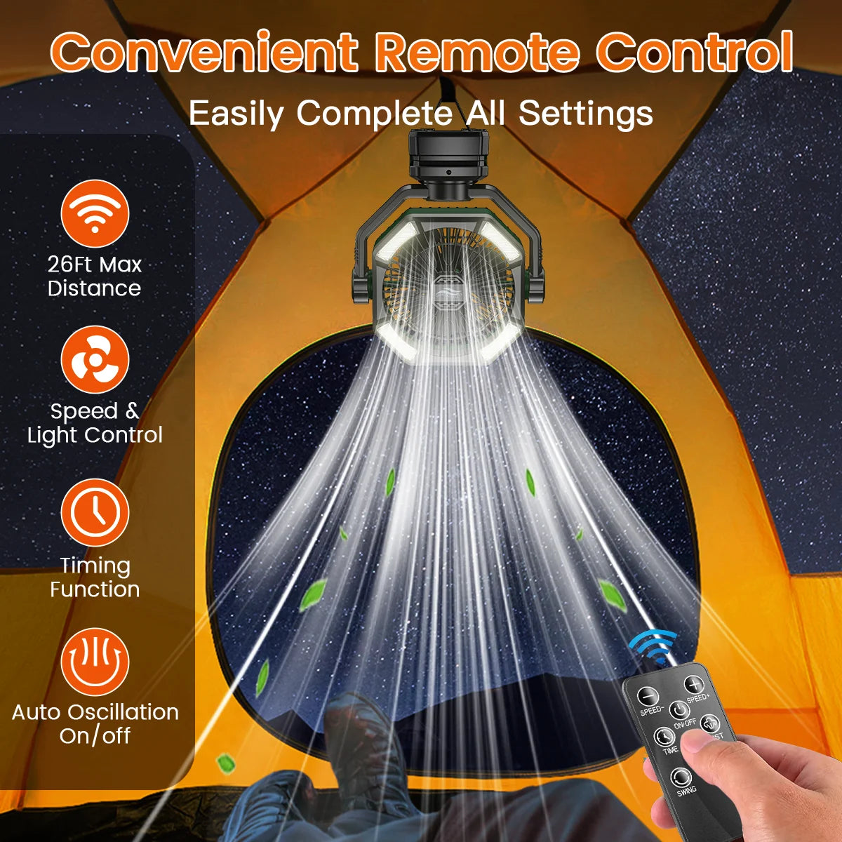 Camping Fan with Dual Motor 20000Mah Rechargeableclip Fan with Digital Display with LED Lantern for Camping Outdoor Fan
