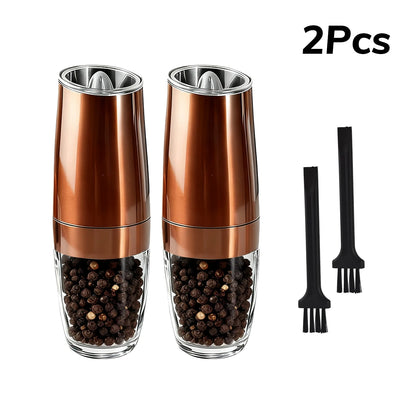 1/2Pcs Gravity Electric Pepper and Salt Stainless Steel Grinder Set with Adjustable Coarseness Operated LED Light
