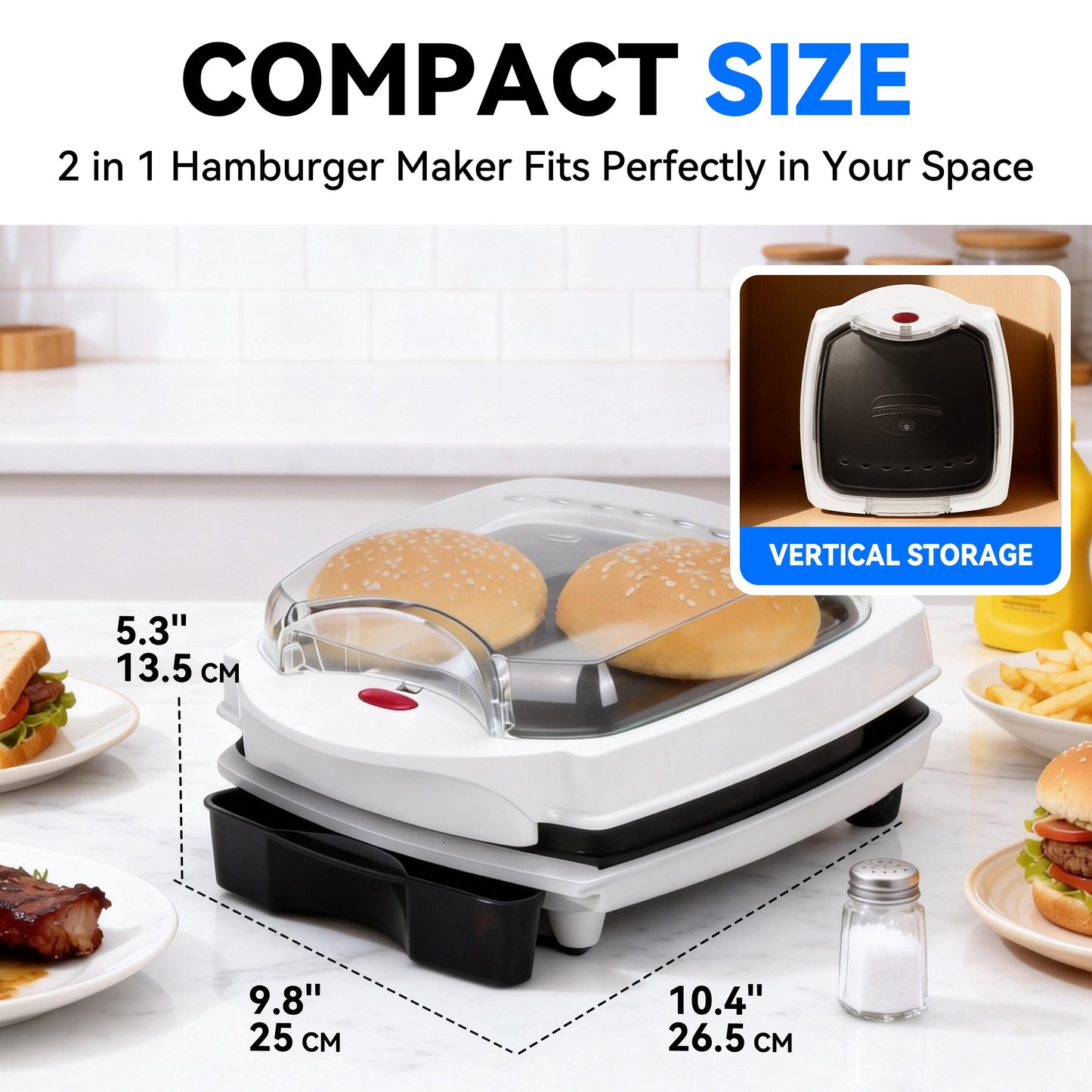 Hamburger Panini Press, Breakfast Sandwich Maker Press, Non-Stick Coated Grill Cheese Sandwich Maker, 1200W, White