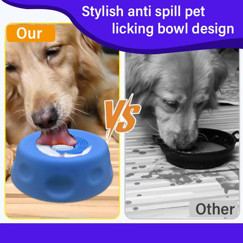 Slow Feeder Dog Bowls for Liquid Treat, Anti-Slip【Entertained Ball-In】 Bone Broth Dog Lick Bowl,Pet Licking Bowls