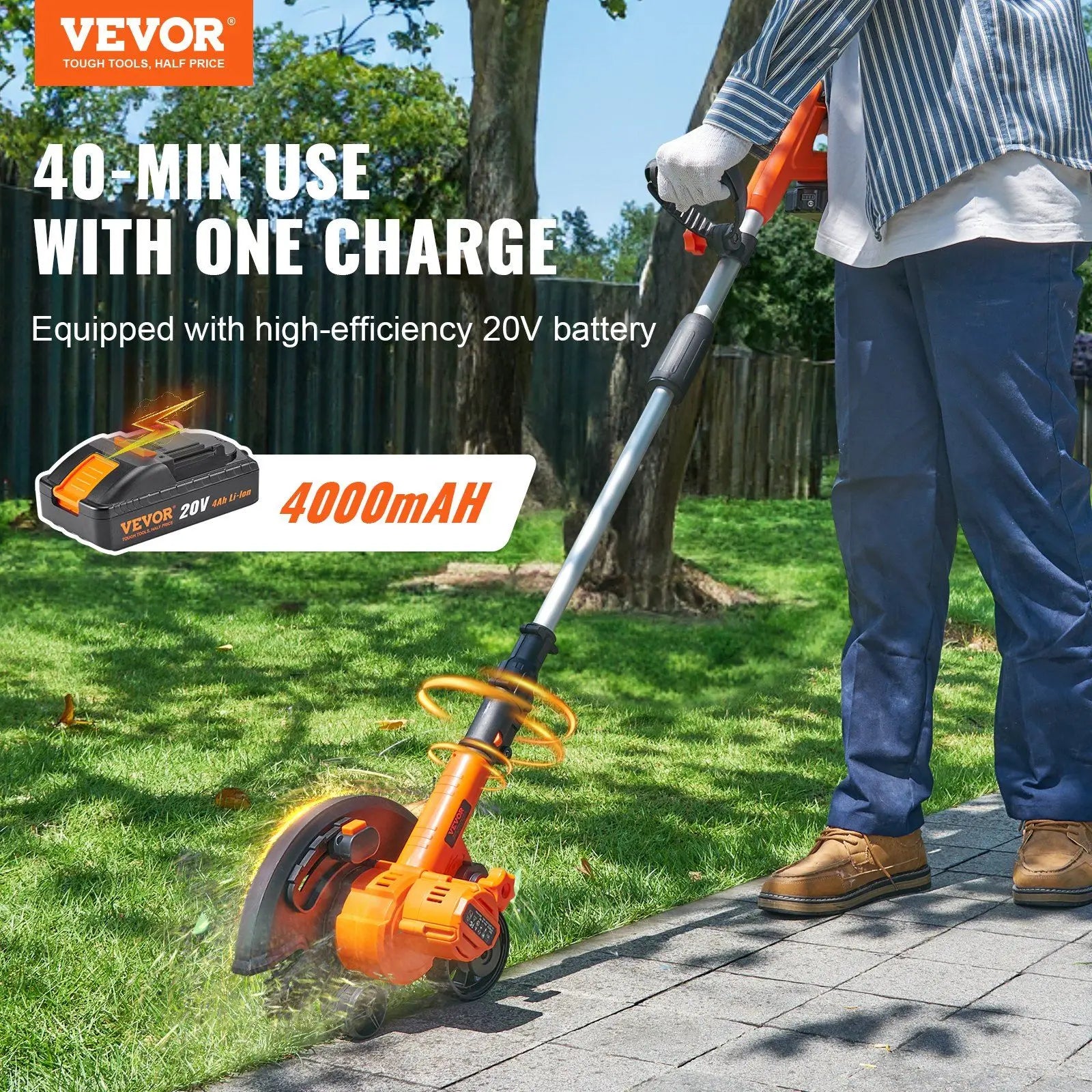 20V Battery Powered Cordless Lawn Edger with 9" Blade and 3-Position Depth Adjustment Edger Lawn Tool with Battery and Charger